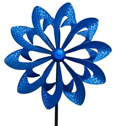 TIN DREAMS FACTORY | Moulin à Vent de Jardin - Moulin en métal Bleu résistant - Décoration extérieure Originale - Jardin, Patio et terrasse - Ornement décoratif Rotatif Durable avec Mouvement Fluide