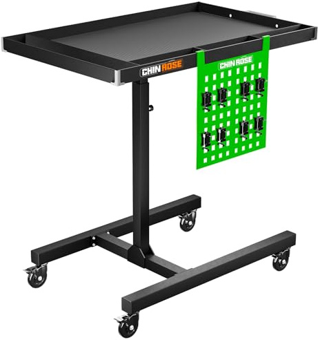 Mechanics Rolling Work Table, Adjustable Mobile Tray Table with Wheels for Mechanics, Garage, Warehouse, Workshop, DIY (Green, 850)