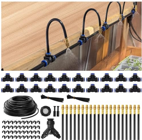 Sistema di irrigazione automatico da giardino regolabile a 360° con 20 ugelli, sistema di irrigazione a goccia per giardino, serra, prati e piante, 20 m