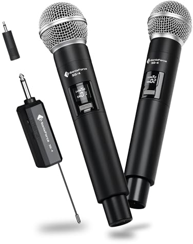 SonixForce Wireless Microphones - Dual Rechargeable Handheld Mics with Receiver - 240ft Range - Karaoke Microphone for Singing, Speaking, Meeting and Events