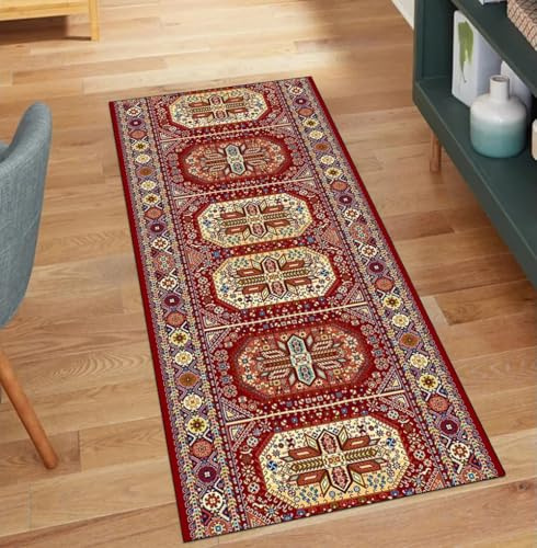 QQrunner Alfombra de pasillo vintage, antideslizante, 70 x 600 cm, lavable, para pasillo, por metros, larga, de poliéster, para salón, alfombra atrapa la suciedad
