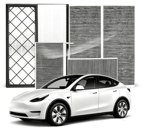 Set om 6 för Tes1a Model Y 2020-2025 HEPA luftintagsfilter ersättning med aktivkol, ersättning kabinluftfilter aktivkol, externt cirkulationsläge & luftintagsfilterersättning, reservluftfilter för bil