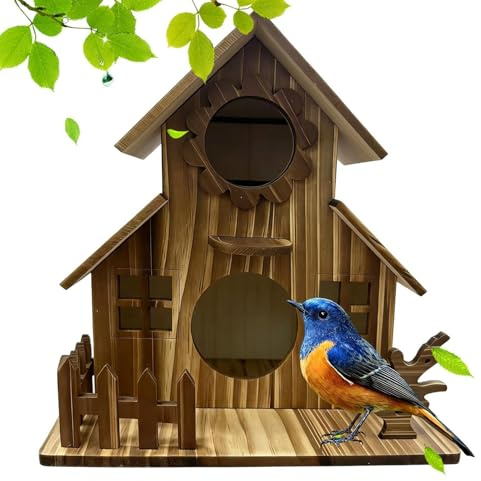 Gabbia Per Uccelli In Legno - Nichetta, NichoirEsterna, Villa Per Uccelli Con Ingressi Multipli, Adatto Per Uso Interno ed Esterno, Villa Per Uccelli Esterni, Nicchiera In Legno Resistente