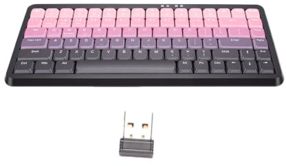 Goshyda 2,4G Trådlöst Bluetooth-tangentbord, Dual Mode Ergonomic Keyboard Ultra Compact, för Laptop Tablet PC (Svart Rosa Gradient)