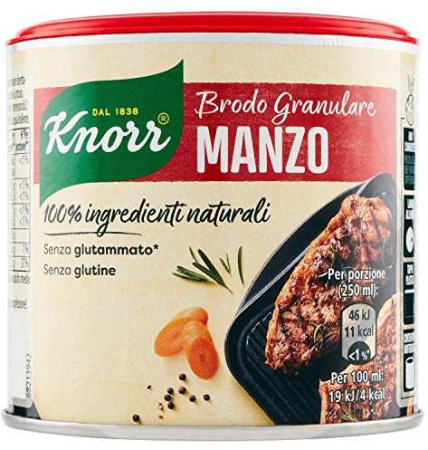 Knorr Brodo Granulare Manzo, Brodo Pronto 100% Ingredienti Naturali, Senza Glutine e Lattosio, con Verdure da Agricoltura Sostenibile, 135g