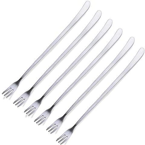 [JSeven] 6 Pcs Stainless Steel Dessert Forks, Long Handle (8.5 Inch), Polished Finish