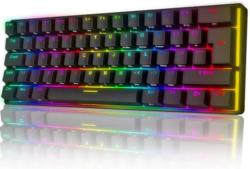 UrChoiceLtd Magic-Refiner UK Layout 60% True Mechanical Gaming Keyboard Type C Wired 62 Keys LED Backlit USB Waterproof Keyboard 14 Chroma RGB Backlight Full Anti-ghosting,for PC/MAC (Blue Switch)