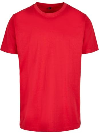 Build Your Brand Herren T-Shirt Round Neck, Männer Basic T-Shirt mit Rundhalsausschnit, Regular Fit, Baumwolle, Cityred, M
