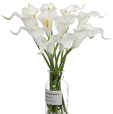 huaao 12 Stück Künstliche Calla Lilien Hochzeitsdeko Blumenstrauß Realistische Latex Wahre Blumenarrangements Dekoration Brauthochzeit Haus Partei Hotel DIY-Blumengestecke, Weiß