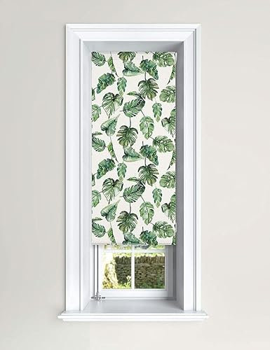Lister Cartwright Blackout Roller Blinds Windows Child Safety Cut To Size Fitting Included Beautiful Design, Tropical Leaves 60 x 140 cm