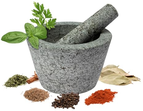 Browin 312013 Mortaio e pestello in granito per cucina Ø 13 cm, per macinare erbe, spezie, noci, medicinali, design semplice ed elegante