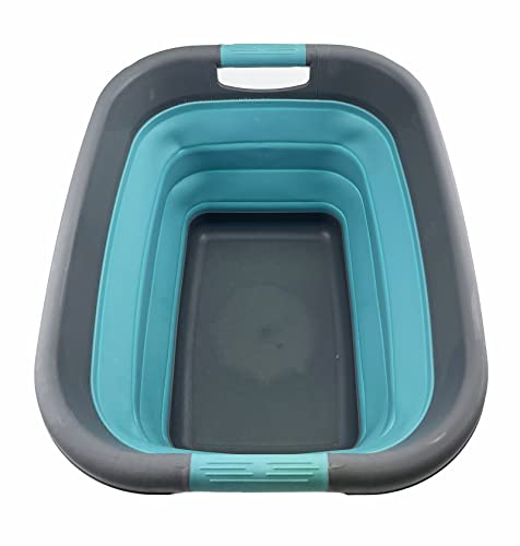 SAMMART 25L Zusammenklappbarer Wäschekorb / -wanne - Faltbarer Aufbewahrungsbehälter/Organizer - tragbarer Waschbehälter - platzsparender Korb - Kofferraum-Aufbewahrungsbox (Grau/Kristallblau)