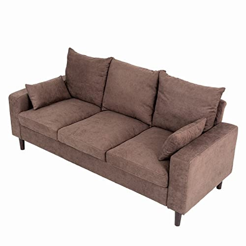 Panana Sofa Modern Linen Fabric 3 Seater Sofa Settee Couch Lounge Compact Sofa Living Room Furniture, Brown (3 Seater Only)