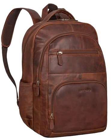 STILORD 'Pierre' Leder Business Rucksack Damen und Herren Arbeitsrucksack groß Laptop Rucksack 15,6 Zoll Handgepäck Rucksack mit vielen Fächern, Farbe:cognac - braun