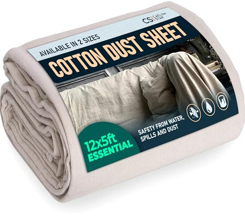 CS Large Cotton Dust Sheets for Decorating 3.6x1.3m (12 x 4ft), Large Dust Sheets for Painting & Furniture, Decorating Sheets-Painting Sheets-Dust Cover-Paint Sheets alt Plastic-Paint Cover Sheets