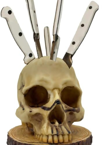 Soporte para cuchillos de cocina, soporte de esqueleto para cuchillos, decoración de frutas para fiestas de terror, decoración de terror, cocina, Halloween, adornos de calavera de resina para regalos