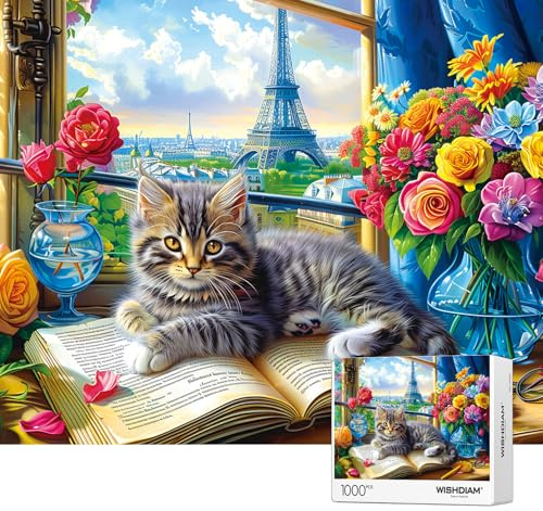 Jigsaw Puzzles 1000 Pieces - WISHDIAM Puzzles for Adults - Cats Kitten Pets Animal Lovers Impossible Hard Difficult Challenging Puzzles for Home Decor Birthday Party Gifts Toy (Shadow of Paris)
