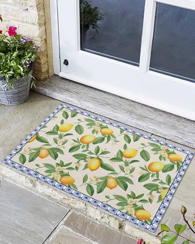Sauberlaufmatte Zitrone - Rutschfeste Fußmatte 40x60cm, Polyester, Gelb, Innen & Außen, Pflegeleicht