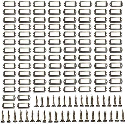 Eabdice 100 Piezas Portaetiquetas Antiguas Marco, Muebles Etiqueta, Vintage Titular Etiquetas, Soporte Etiqueta Cajon, Para Oficinas, Bibliotecas (60 x 24 mm/Bronze)
