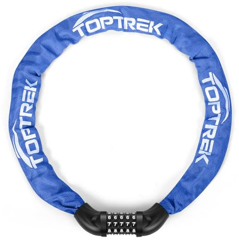 toptrek Fahrradschloss Zahlenschloss, Fahrrad schloss Hohe Sicherheit mit 5 stellig Zahlencode, 6mmx100cm Stahlkettenglieder Kettenschloss für Fahrrad/Motorrad/E-bike/Scooter (Dunkelblau)