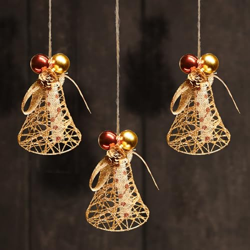 com-four® Campana Decorativa 3X - Decoración Dorada para Puertas, Paredes y Ventanas - Decoración navideña Brillante para Colgar (3 Piezas de Campana - Color Dorado)