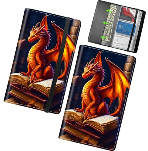 RWUTYTIUL Business Card Organizer, 240 Cards Business Cards Holder Book, PU Leather Credit Card Binder Professional Business Name Card Holder with Elastic Closure for Women Men, Book Dragon