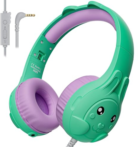 ZIUMIER Casque Filaire pour Enfants avec Microphone, limiteur de Volume 80/90 DB, Port de Partage Audio, Casque pour Tout-Petits de 3,5 mm pour l'école, Les Voyages (Vert)