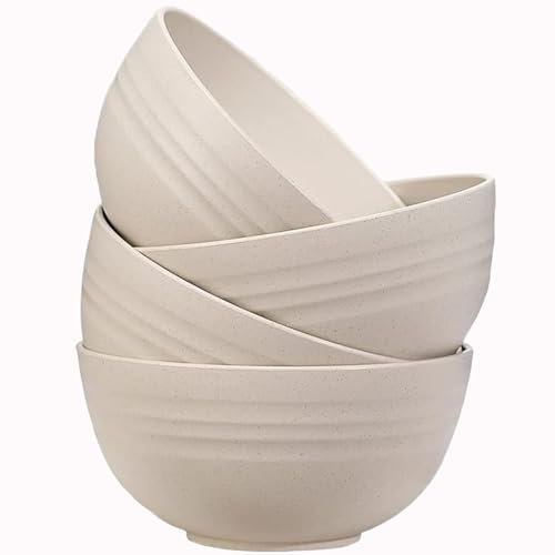 LIVELYPET Lot de 4 bols à céréales incassables, 24 oz, en plastique, passent au lave-vaisselle et au micro-ondes, bols légers réutilisables pour soupe de nouilles de riz, collation, salade, fruits