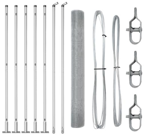 vidaXL Set de Poste de Cerca de Acero Galvanizado con Rollo de Malla de 25 X Mm 10 1 m Diseño Metálico Durable Industrial para Instalación de Cercados Exteriores Necesidades Kit Perimetral
