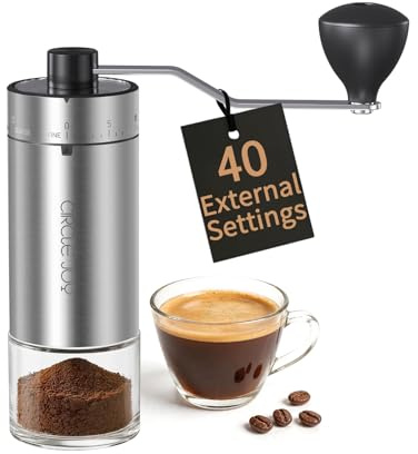 CIRCLE JOY Mini Manual Coffee Grinder with 40 External Adjustable Settings and Ceramic Conical Burr, Portable Stainless Steel Hand Coffee Grinder for Home and Travel