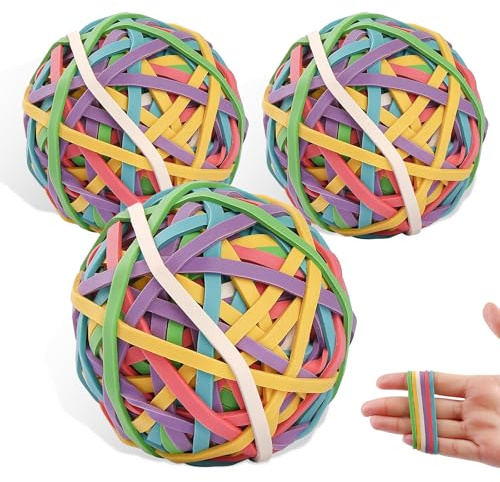 Honosen 3 Pack Rubber Band Ball, 375 Pcs Elastic Bands, 75mm Wide Coloured Elastic Rubber Bands for Packing Document Organizing Office School Home, 6 Colors