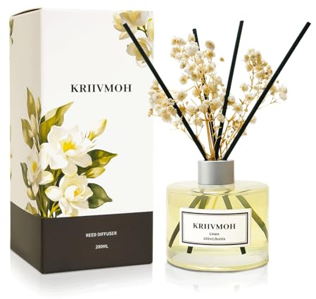 KRIIVMOH Reed Diffuser Sets, 200ml Linen Diffuser with 8 Sticks Home Fragrance for Bedroom Bathroom, Home & Office Decor