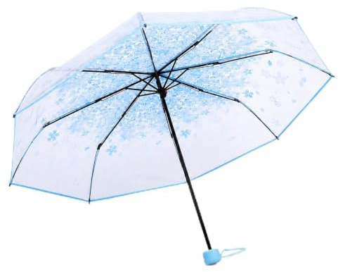 BuyWeek Parapluie transparent pliable 93 cm, coupe-vent, fleur de cerisier | Parapluie de pluie à ouverture manuelle, couverture en plastique, baleines en alliage, taille compacte et motif fleurs de
