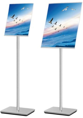 Golvstående affischställ Menydisplay Anslagshållare, affischställ Menyställ Golvstativ Utbytbar reklam med stabil bas (Silver, A4)