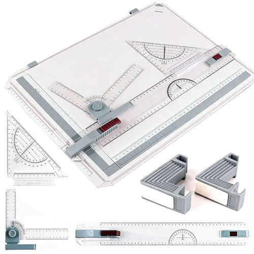 Tablero De Dibujo DIN A3, Con Regla Paralela Y Transportador Set De 6 Piezas Multifuncional Con Pinza Para Papel Regla Y Soporte Ajustable Para Dibujo Técnico Escuela Y Oficina