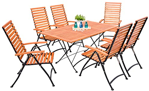 MERXX Gartenmöbelset Schloßgarten, 7tlg., 6 Sessel, Tisch, klappbar, ausziehbar, Eukalyptus Natur
