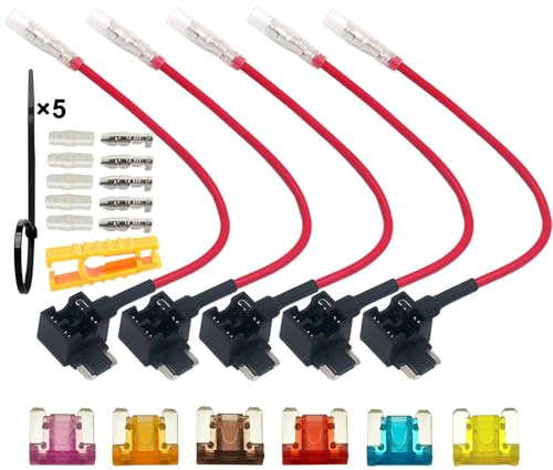 QitinDasen 5 pezzi di alta qualità 12 V / 24 V ACN basso profilo gru fusibili a circuito, supporto fusibili Piggyback, lama Piggyback, con cablaggio e 6 fusibili a lama in omaggio
