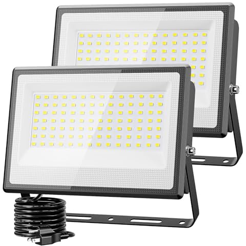 Olafus 2 Pack 130W LED Flood Light Outdoor, 13000lm LED Work Light with Plug, IP66 Waterproof Exterior Security Lights, 6500K Daylight White Outside Floodlights for Playground Yard Stadium Lawn