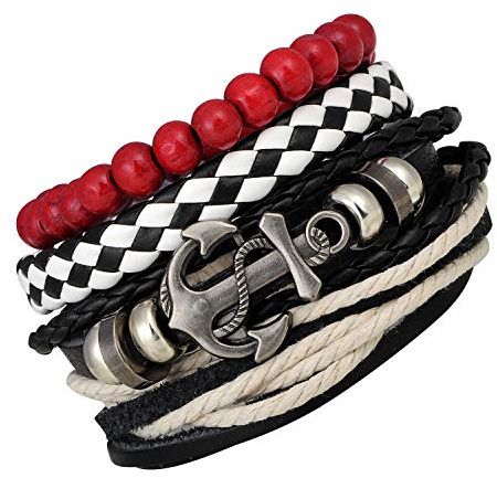 Feilok Set di 48 bracciali in pelle e legno, simbolo dell'infinito, regolabile e elastico, colore: b