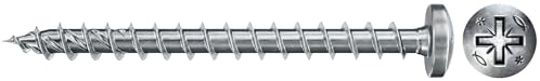 fischer - Vis PowerFast FPF II PZF 5,0x40 mm à Tête cylindrique bombée, empreinte PZ, zingué blanc, filetage total - Boîte de 100 Gris