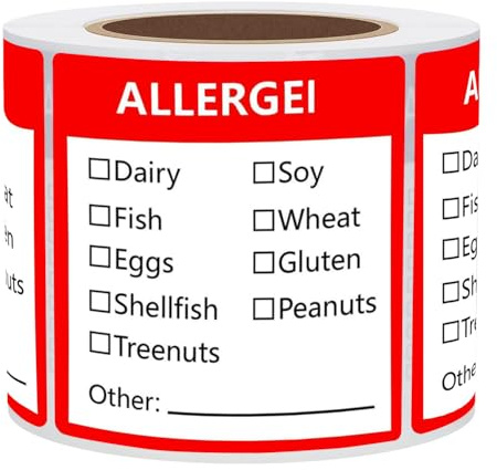 Fluorescent Red Allergen Warning Stickers Labels - 1.8 X 2 Inch Food Rotation Labels Removable Allergen Warning Label 500 Adhesive Allergy Stickers