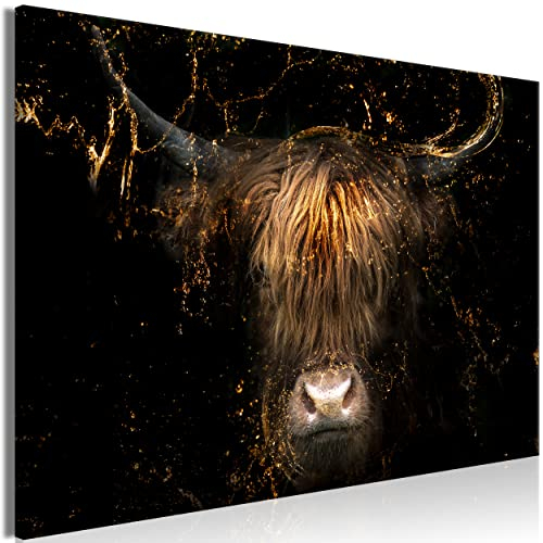 decomonkey Bilder Hochlandrind 120x80 cm 1 Teilig Leinwandbilder Bild auf Leinwand Vlies Wandbild Kunstdruck Wanddeko Wand Wohnzimmer Wanddekoration Deko Highland Cattle Rind Tiere schwarz