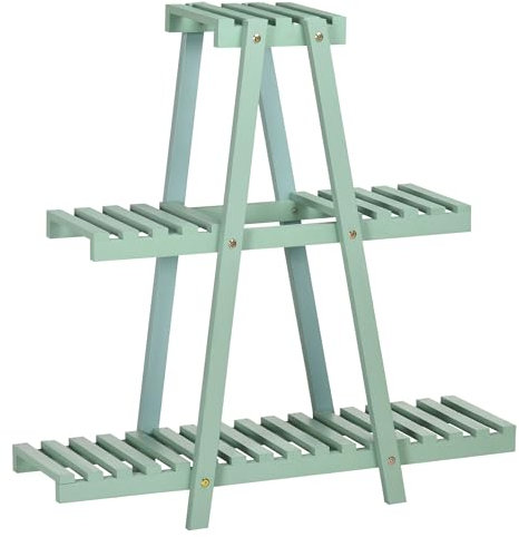 Outsunny Soporte de Madera para Plantas Estantería para Flores de 3 Niveles Estantería Decorativa para Interiores Exteriores Terraza Jardín Balcón 76x26x76 cm Verde