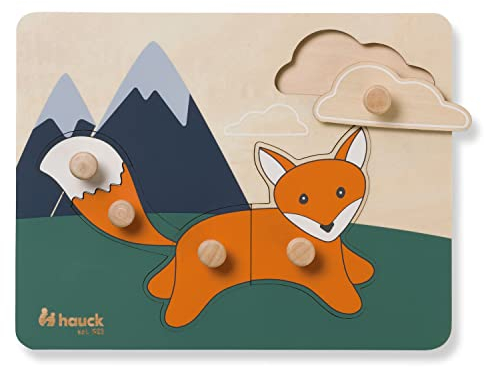 hauck Greifpuzzle für Kleinkinder Puzzle N Sort Steckpuzzle ab 1 Jahr aus FSC® zertifizertem Holz, Holzpuzzle mit Tierformen, griffige Holzknöpfe, Feinmotorik & Auge-Hand-Koordination (Fox)
