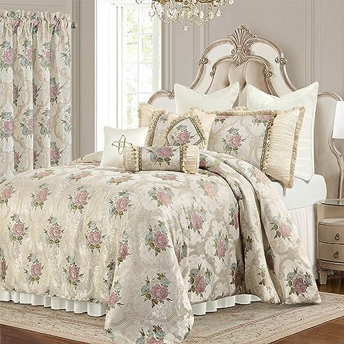 Loom and Mill Valencia, set di 9 trapunte floreali europee, in fibra sintetica, beige perlato, king size