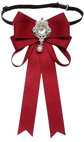 SUNTRADE Donne Bowknot strass nastro fiocco spilla pre-legato collo cravatta festa matrimonio Natale regali cerimonia, rosso vivo, m
