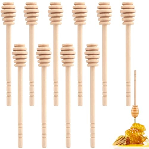 MIHUTU 10 Stück Rührstäbchen aus Holz Honig, Mini Honiglöffel, Honigheber Honigspirale Dosierer von Honig & Sirup tropf - und kleckerfrei Praktische Helfer für Honig Liebhaber (16cm)