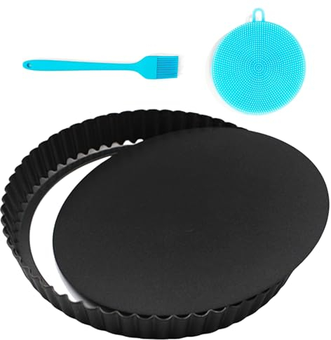 bssmmai Teglia per quiche, 28 cm, con fondo di sollevamento, quiche con rivestimento antiaderente, rotonda, bordo ondulato, stampo per torte di frutta, per quiche, torte, pie, acciaio