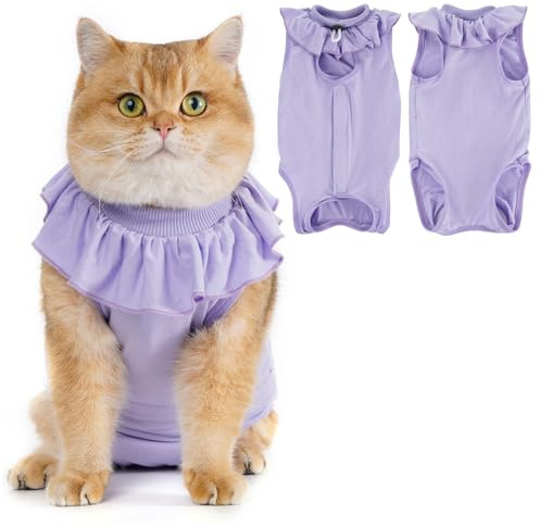 Avont Body Gatto Post Operatorio, Tutina Gatto Post Operatoria Sterilizzazione Recupero, Vestito Gatto per Impedire Leccare Ferita Addominale, Cat Recovery Suit - Lilla/S