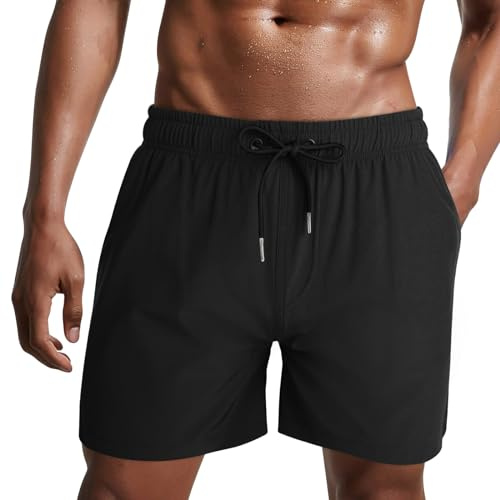 Danfiki Herrbadshorts badbyxor herr snabbtorkande strandshorts surfshorts med nätfoder, Ren svart, XL